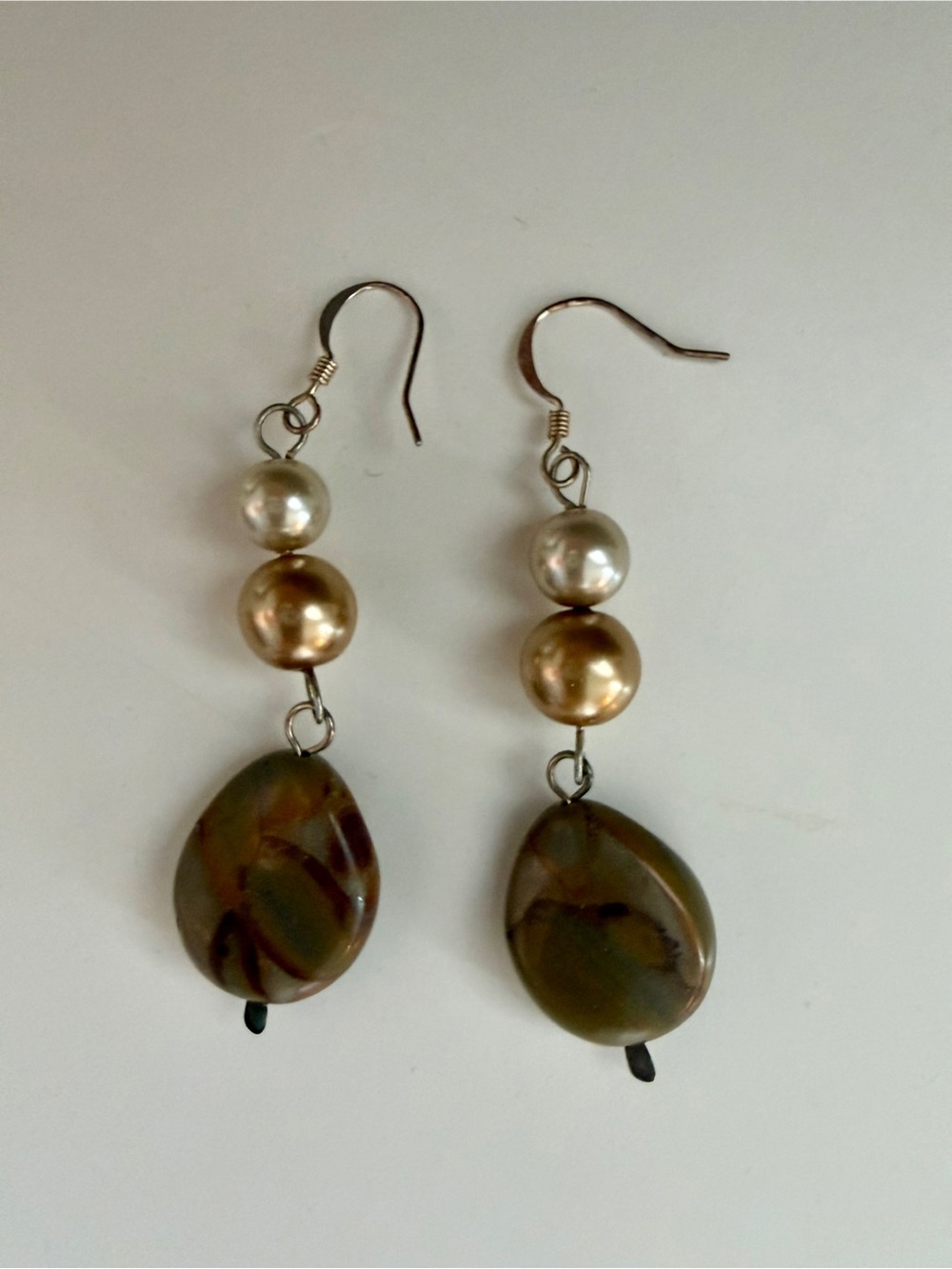 Elegant Pearl and Olive Stone Drop Earrings - Women Jewelry